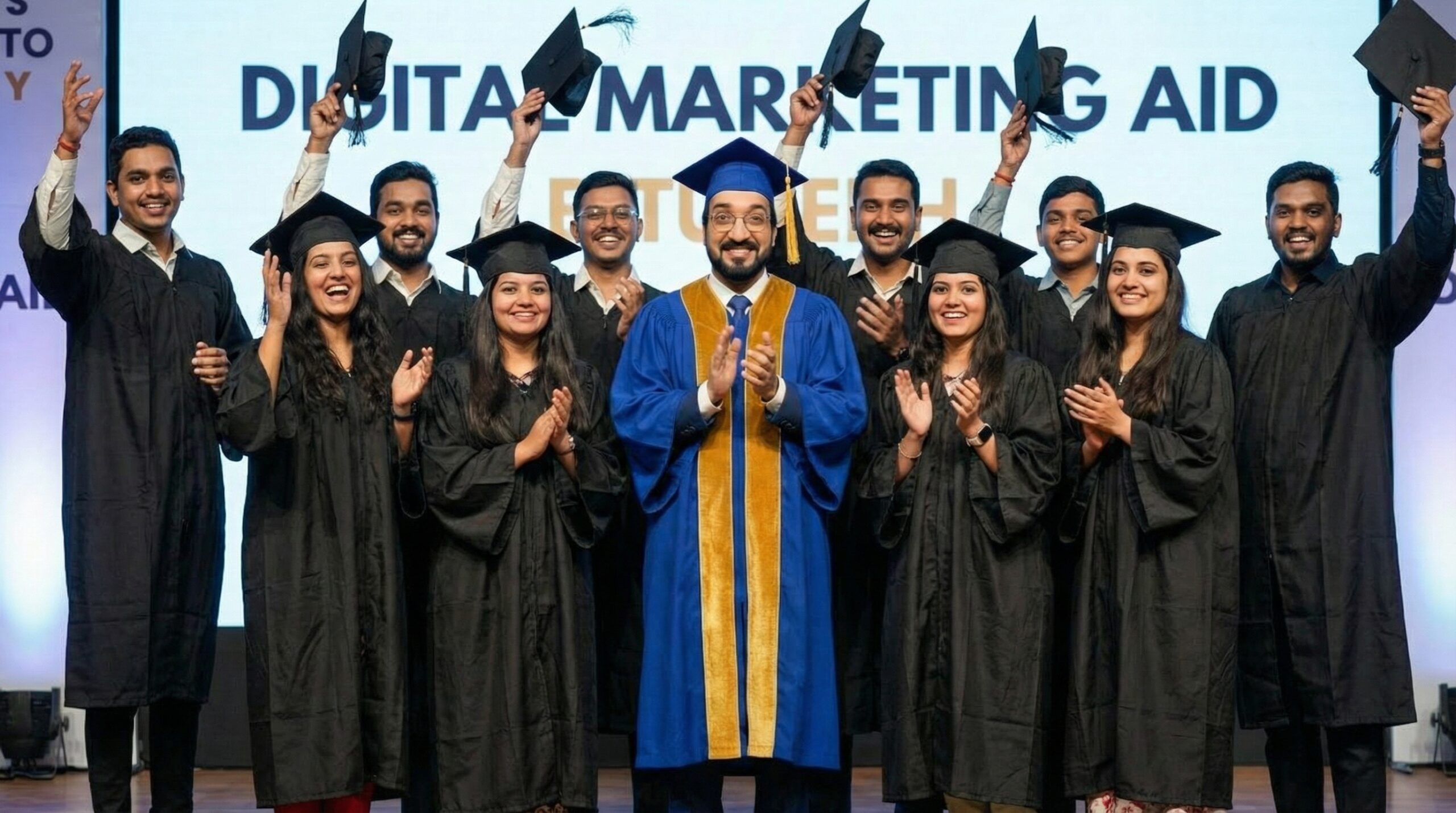 Students celebrating graduation after completing a Digital Marketing Course in Chandigarh at Digital Marketing Aid